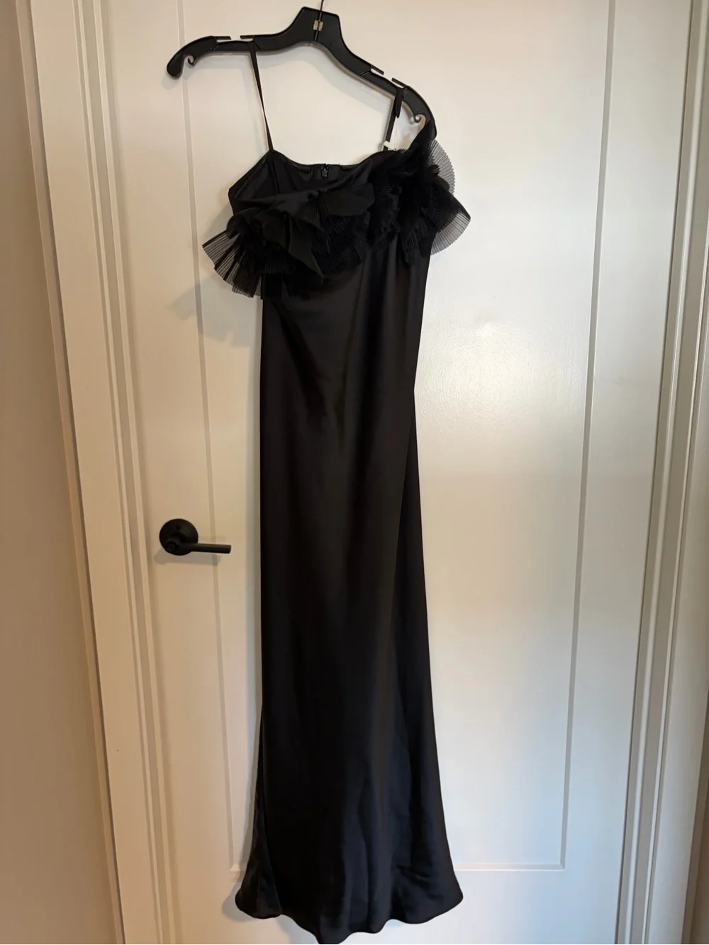 Saks Fifth Avenue Black Floral-Trim Slip Gown